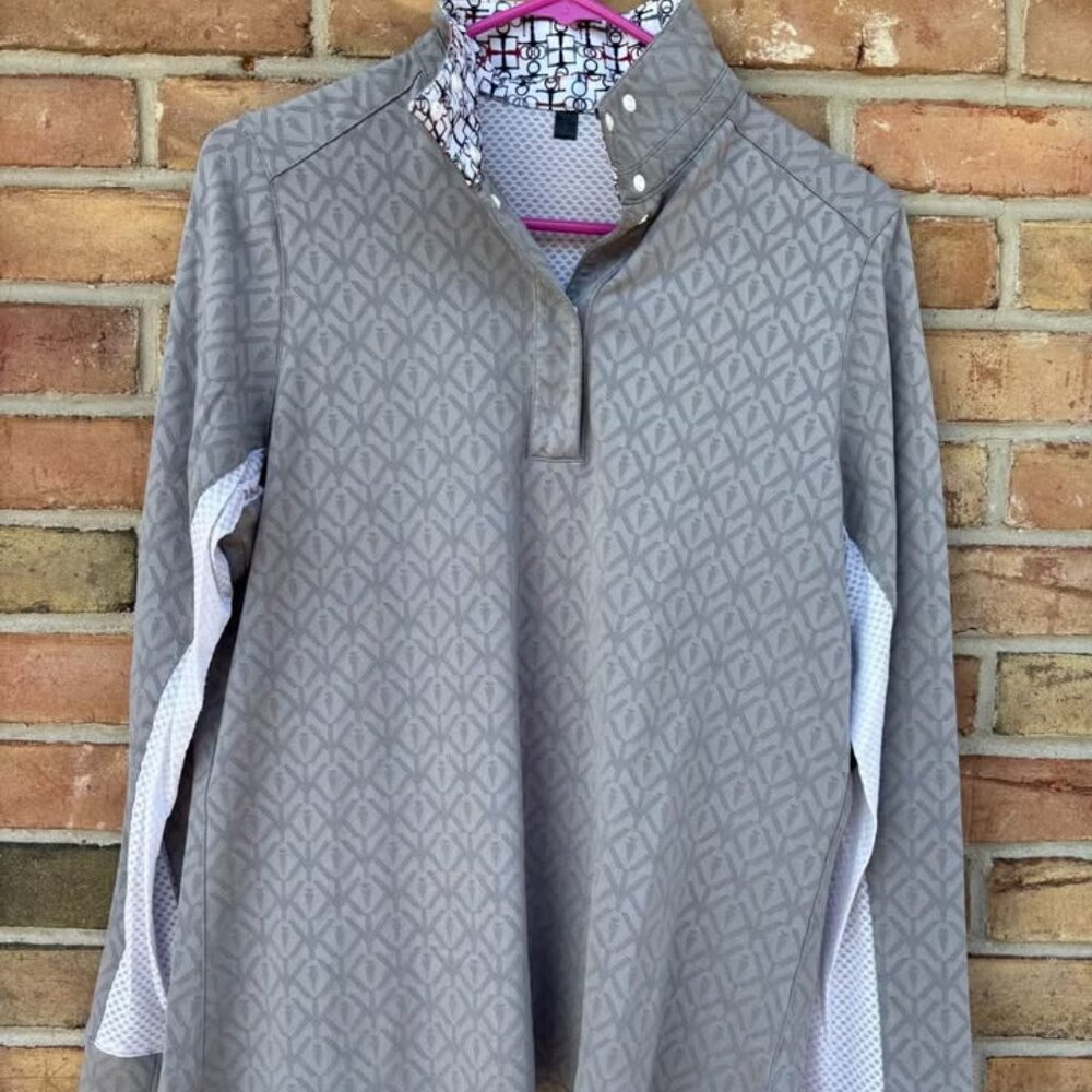 Kerrits Encore Long Sleeve Show Shirt - Grey/White - Large